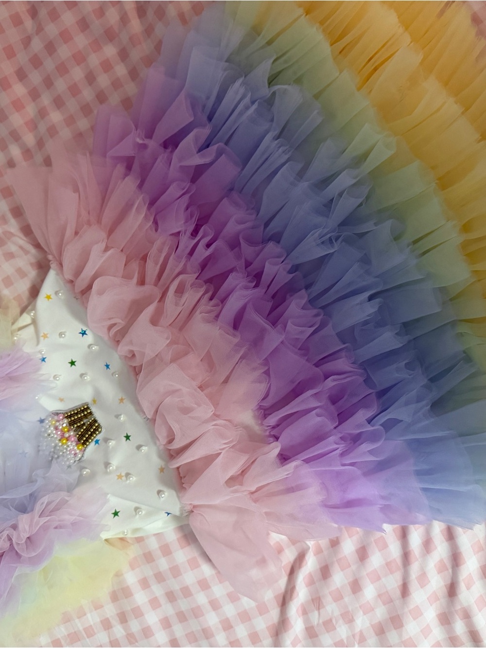 Lola + The Boys White Dress with Pink Tulle and Multicolor Star Accents